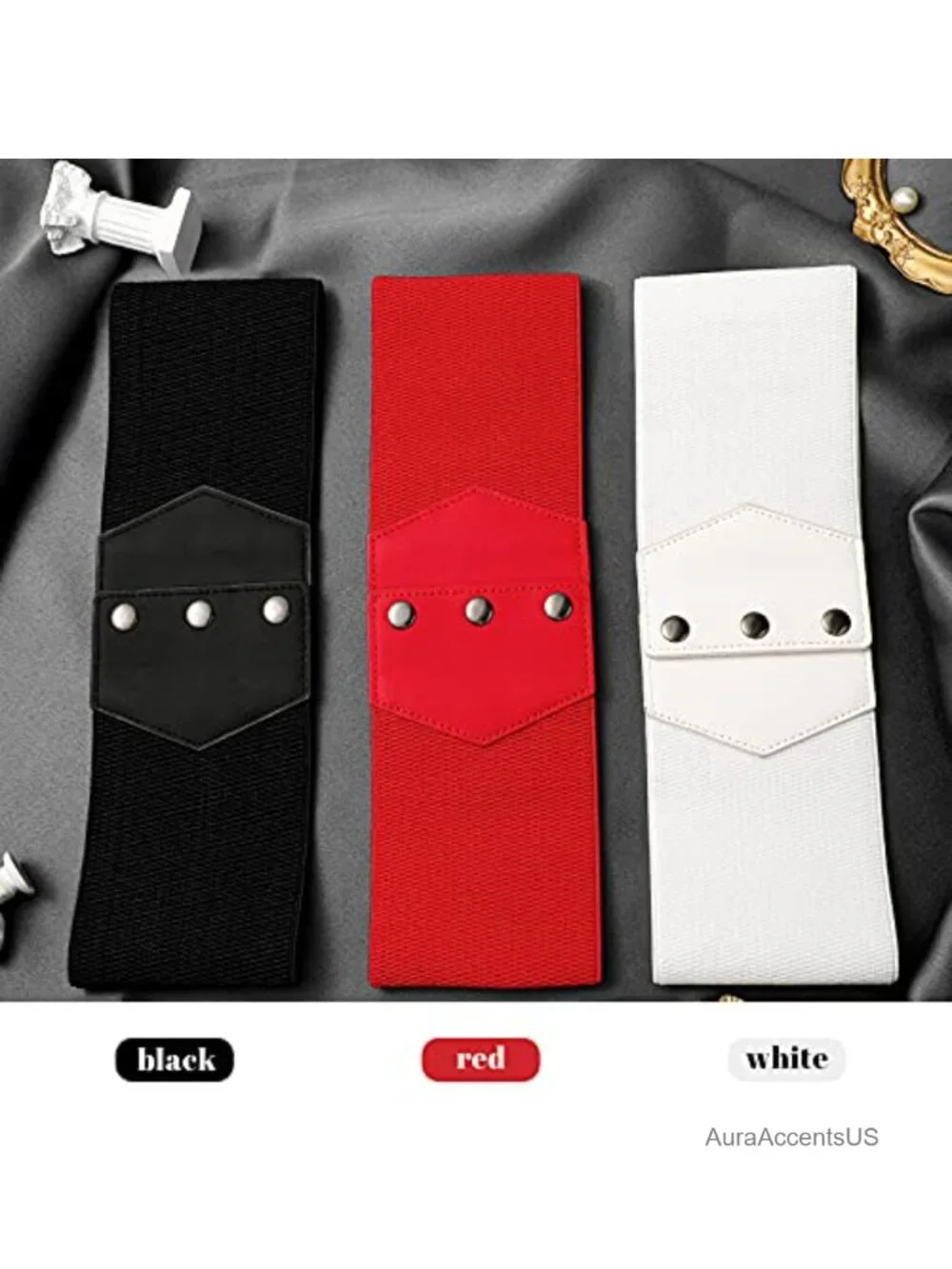 Wide PU Leather Stretchy Belt 3-Pack Vintage Cinch Waistband